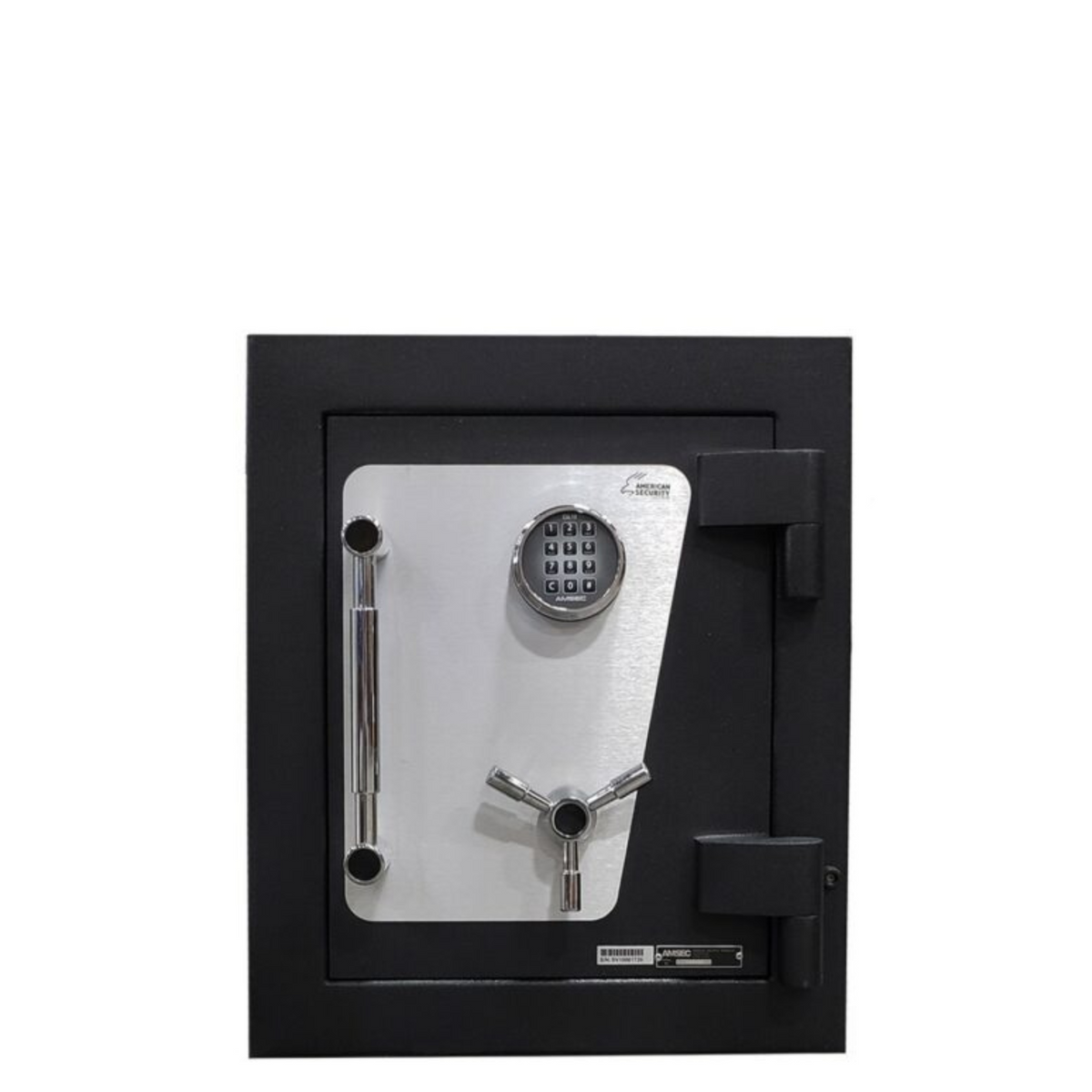 AMSEC CEV TL-rated high-security safe featuring robust steel construction, electronic keypad lock, and chrome-accented handle and locking bolts.